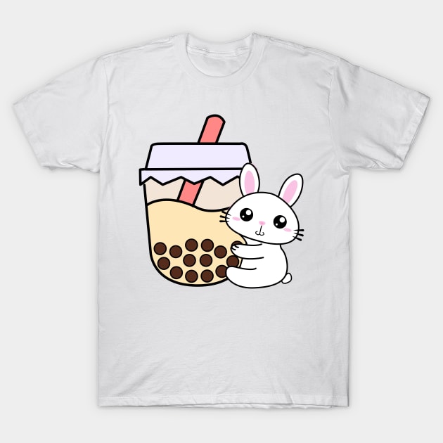 Sweet Baby Rabbit Hugs Bubble Tea Kawaii Cream Boba Tea T-Shirt by 4U2NV-LDN